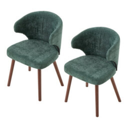 Thehotsale Green Set Of 2 Chenille Dining Chairs With Ergonomic Backrest And Oak Wood Legs