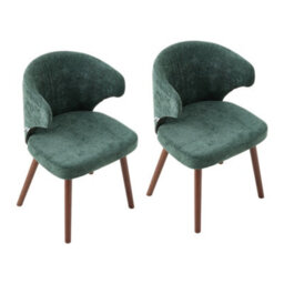 Thehotsale Green Set Of 2 Chenille Dining Chairs With Ergonomic Backrest And Oak Wood Legs - thumbnail 4