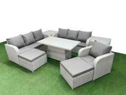 Fimous 9 Seater Poly Rattan Outdoor Garden Furniture Adjustable Lifting Dining Or Coffee Table Sofa Set 2 Side Table Light Grey - thumbnail 2