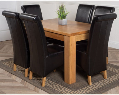 That's Furniture Dakota 127 X 82 Cm Chunky Oak Small Dining Table And 6 Chairs Dining Set With Montana Black Leather Chairs - image 1