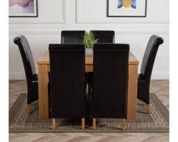 That's Furniture Dakota 127 X 82 Cm Chunky Oak Small Dining Table And 6 Chairs Dining Set With Montana Black Leather Chairs - thumbnail 2