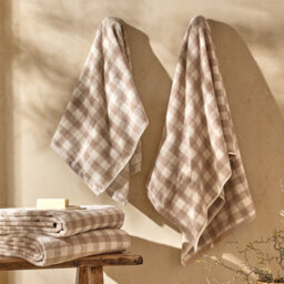 Yard Barton Gingham Check 100% Cotton Extra Large Bath Sheet, Natural, 100 X 180Cm - thumbnail 4