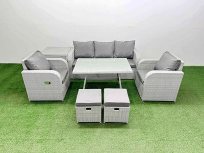 Fimous Reclining Chair 3 Seat Sofa Set Garden Furniture Set With Side Table 2 Small Footstools Light Grey - image 1