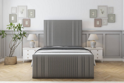 "Sloomy Kingsley Pewter Dumfries Bed Frame With Mattress With 50"" Upholstered Headboard 4'6 Double" - image 1