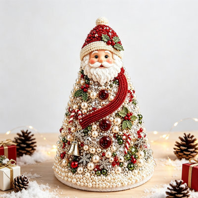 CLEFFNS Diy Beaded Christmas Tree Craft Kit, 3D Pearl Decoration Small Ornaments, Handmade Crystal Holiday Decor, Relaxing Tabletop Decor