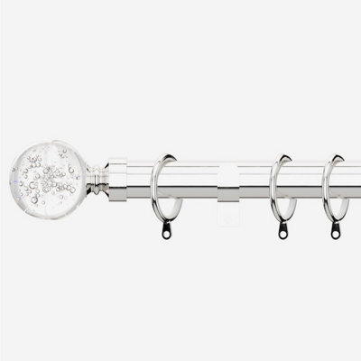 Polished Chrome 28mm Glass Bubbles Fixed Length Metal Curtain Pole  260Cm - image 1