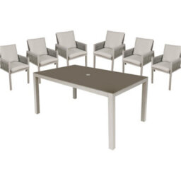 Loops Garden Dining Set - 1.5M Table & 6X Chairs - Light Grey Aluminium & Rope Outdoor - thumbnail 1