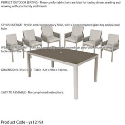 Loops Garden Dining Set - 1.5M Table & 6X Chairs - Light Grey Aluminium & Rope Outdoor - thumbnail 2