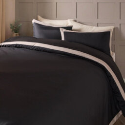 Ohs Contrast Border Microfibre Bedding Set Duvet Cover With Pillowcase, Black/stone - Double - thumbnail 2