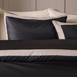 Ohs Contrast Border Microfibre Bedding Set Duvet Cover With Pillowcase, Black/stone - Double - thumbnail 3