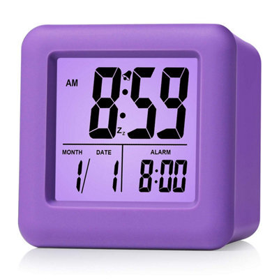 1 Pack Purple Digital Travel Alarm Clock - Easy Setting, Snooze Function, Soft Night Light, Large Screen Displaying Time Month - image 1