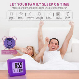 1 Pack Purple Digital Travel Alarm Clock - Easy Setting, Snooze Function, Soft Night Light, Large Screen Displaying Time Month - thumbnail 4