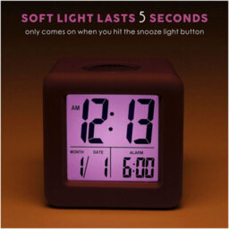 1 Pack Purple Digital Travel Alarm Clock - Easy Setting, Snooze Function, Soft Night Light, Large Screen Displaying Time Month - thumbnail 5
