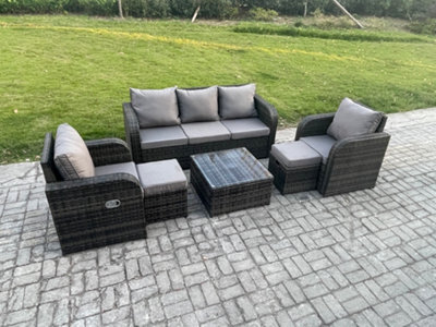 Fimous Garden Furniture Sets Wicker Rattan Furniture Patio Sofa Sets With Reclining Chair 3 Seater Sofa 2 Small Footstools - image 1
