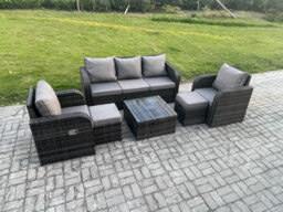 Fimous Garden Furniture Sets Wicker Rattan Furniture Patio Sofa Sets With Reclining Chair 3 Seater Sofa 2 Small Footstools - thumbnail 1