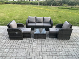Fimous Garden Furniture Sets Wicker Rattan Furniture Patio Sofa Sets With Reclining Chair 3 Seater Sofa 2 Small Footstools - thumbnail 2