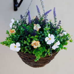 Primrose Artificial Wildflower Hanging Floral Arrangement In Wicker Basket 32Cm - thumbnail 2