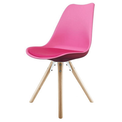 Fusion Living Soho Bright Pink Plastic Dining Chair With Pyramid Light Wood Legs - image 1