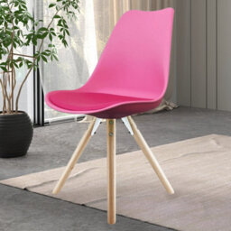 Fusion Living Soho Bright Pink Plastic Dining Chair With Pyramid Light Wood Legs - thumbnail 2