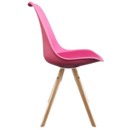 Fusion Living Soho Bright Pink Plastic Dining Chair With Pyramid Light Wood Legs - thumbnail 5