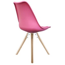 Fusion Living Soho Bright Pink Plastic Dining Chair With Pyramid Light Wood Legs - thumbnail 4