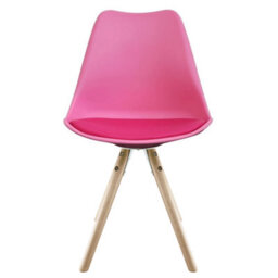 Fusion Living Soho Bright Pink Plastic Dining Chair With Pyramid Light Wood Legs - thumbnail 6