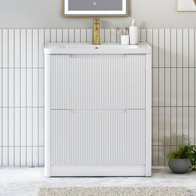 Royal Bathrooms Avenza 700mm Fluted Floor Standing Vanity Unit Matt White 2 Drawer Storage Cabinet With Ceramic Basin - image 1