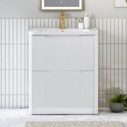 Royal Bathrooms Avenza 700mm Fluted Floor Standing Vanity Unit Matt White 2 Drawer Storage Cabinet With Ceramic Basin - thumbnail 1