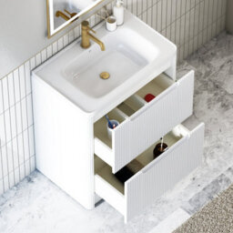 Royal Bathrooms Avenza 700mm Fluted Floor Standing Vanity Unit Matt White 2 Drawer Storage Cabinet With Ceramic Basin - thumbnail 3