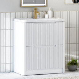 Royal Bathrooms Avenza 700mm Fluted Floor Standing Vanity Unit Matt White 2 Drawer Storage Cabinet With Ceramic Basin - thumbnail 6