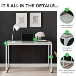 Furniturebox Uk Kendrick Grey Marble Effect Desk 120Cm For Home Working Study Gaming Office Desk. Elegant White Leg Melamine Desk - thumbnail 2