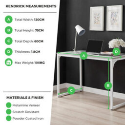 Furniturebox Uk Kendrick Grey Marble Effect Desk 120Cm For Home Working Study Gaming Office Desk. Elegant White Leg Melamine Desk - thumbnail 3