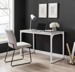 Furniturebox Uk Kendrick Grey Marble Effect Desk 120Cm For Home Working Study Gaming Office Desk. Elegant White Leg Melamine Desk - thumbnail 1