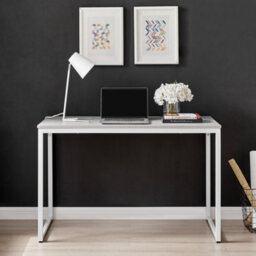 Furniturebox Uk Kendrick Grey Marble Effect Desk 120Cm For Home Working Study Gaming Office Desk. Elegant White Leg Melamine Desk - thumbnail 4