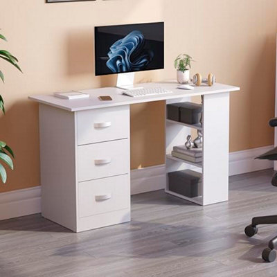 Vida Designs Mason Computer Desk With Shelves And 3 Drawers, Home Office Pc / Laptop Gaming Table, Study Workstation, Furniture