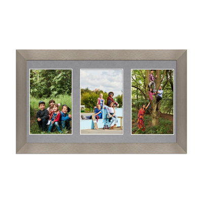 AK Frames 40X20Cm Aluminum Modern Multi Photo Frame With Mid Grey Mount - Holds 3 Apertures (3X) 6X4 Photos - image 1