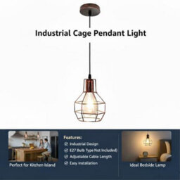 Rustic Red Ceiling Light Wire Basket Metal Basket Pendant Lighting Ceiling Light Shade, Industrial Style Light For Indoor - thumbnail 4