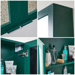 Homestylestore 900 X 650mm Dark Green Wall Mounted Mirrored Door Bathroom Cabinet And Chrome Finger Pull Handles - thumbnail 3