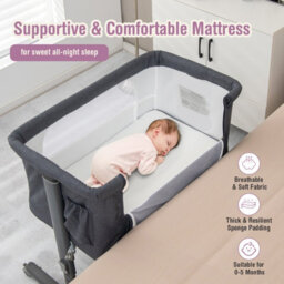 Costway 3-In-1 Baby Bedside Bassinet Crib Height-Adjustable Infant Newborn Cot Bed - thumbnail 6
