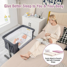 Costway 3-In-1 Baby Bedside Bassinet Crib Height-Adjustable Infant Newborn Cot Bed - thumbnail 2