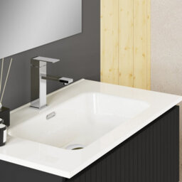 Banyetti Linea Matt Black Fluted Double Drawer Wall Hung Vanity Unit Including Basin 800mm X 460mm - thumbnail 3