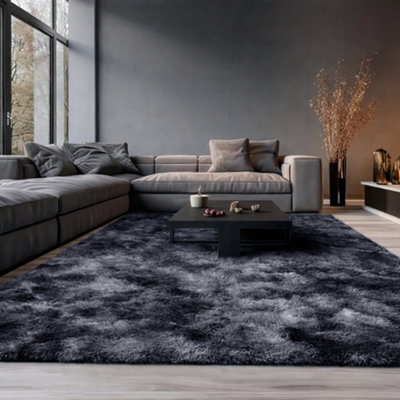 Aspire Homeware Non-Slip Tie Dye Grey Shaggy Rug Soft Fluffy Washable, Living Area And Dining Room Rug, (L)290Cm X (W)200Cm - image 1