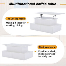 Abrihome 90X55X42.5Cm Led High Gloss Lift-Top Coffee Table, Modern Rectangular Wooden Table With 4 Drawers & Hidden Storage, White - thumbnail 4