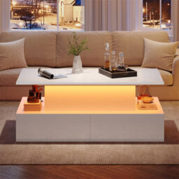 Abrihome 90X55X42.5Cm Led High Gloss Lift-Top Coffee Table, Modern Rectangular Wooden Table With 4 Drawers & Hidden Storage, White - thumbnail 7