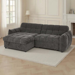 Furnishings For Less UK Fenton Grey Universal Corner Sofa Bed With Storage Chaise Chenille - thumbnail 6