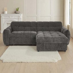 Furnishings For Less UK Fenton Grey Universal Corner Sofa Bed With Storage Chaise Chenille - thumbnail 5