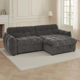 Furnishings For Less UK Fenton Grey Universal Corner Sofa Bed With Storage Chaise Chenille - thumbnail 7
