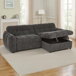 Furnishings For Less UK Fenton Grey Universal Corner Sofa Bed With Storage Chaise Chenille - thumbnail 2