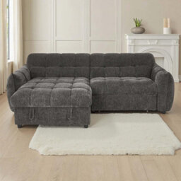 Furnishings For Less UK Fenton Grey Universal Corner Sofa Bed With Storage Chaise Chenille - thumbnail 4
