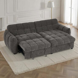 Furnishings For Less UK Fenton Grey Universal Corner Sofa Bed With Storage Chaise Chenille - thumbnail 3